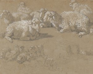 Liggende sauer i et landskap, 1759-82. av Francesco Londonio