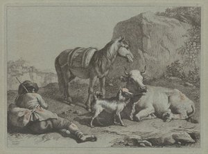 Tilbakelent hyrde med sekk, ca. 1763. av Francesco Londonio