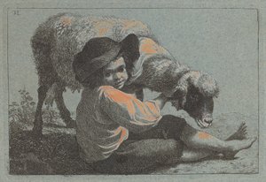 Sittende bondegutt som holder en sau av Francesco Londonio
