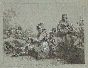 Sittende gjeter og en bondekvinne med en kurv, 17591782. av Francesco Londonio