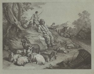 Sittende hyrde foran en flokk geiter, etter 1766. av Francesco Londonio