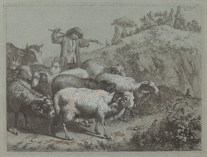 Hyrde med flokken sin. av Francesco Londonio