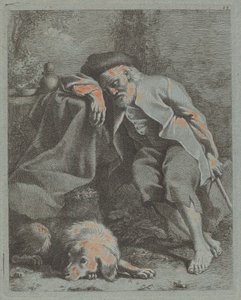 Sovende gammel mann med hund, 1759. av Francesco Londonio