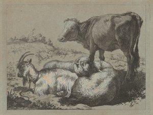 Stående okse, to sauer og en geit, ca. 1762. av Francesco Londonio
