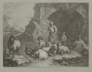 Kvinne, gjetergutter og sauer nær en bue, 17591782. av Francesco Londonio