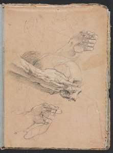 Verona Sketchbook: Studie av hender og hodeskalle (side 21) av Francesco Lorenzi