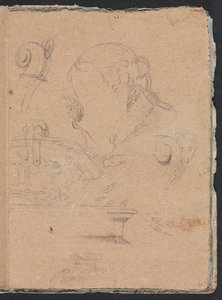Verona Skissebok: Arkitektoniske motiver med kvinnelig hode side 45, 1760. av Francesco Lorenzi