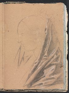 Verona Skissebok: Kvinnehode med draperi, side 81, 1760. av Francesco Lorenzi
