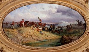 Risorgimento: "" Den italienske patrioten Giuseppe Garibaldi passerer Volturno-elven"" Scene fra slaget ved Volturno under ekspedisjonen av de tusen (eller røde skjorter) i oktober 1860. Maleri av Francesco Mancini (1830-1905) Napoli, Museo Nazionale di