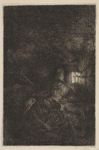 The Rest on the Flight into Egypt: A Night Piece omvendt kopi, sent på 1700- og midten av 1800-tallet. av Francesco Novelli