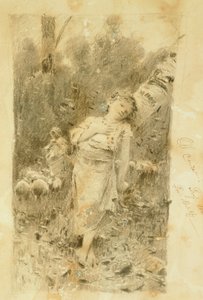 Gjeterinnen, av Francesco Paolo Michetti (1851-1929), tegning.