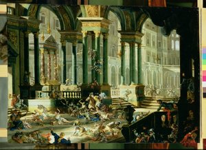 Utvisning av Heliodorus fra Salomos tempel (olje på kobber) av Francesco Peresi