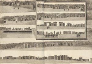 Tverrsnitt, som viser de forskjellige aspektene ved bygningene vist i planen til Pom..., 1804. av Francesco Piranesi