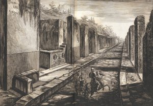Utsikt fra gaten som kommer inn under porten til byen Pompeii, med foten pa..., 1804. av Francesco Piranesi