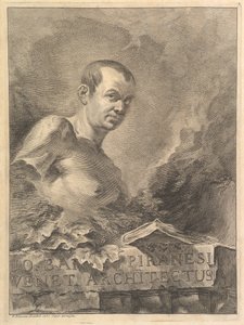 Portrett av G.B. Piranesi i etterligning av en antikk byste, fra Opere vari di Architettur ..., 1750. av Francesco Polanzani