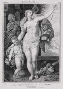 Allegorisk maleri av Diane de Poitiers, elskerinne til kong Henry II av Frankrike (litho)