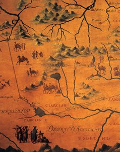 Detalj av Marco Polos rute over østlige ørkener, kart over Tartary av Francesco and Ramusio Giovan Battista Grisellini