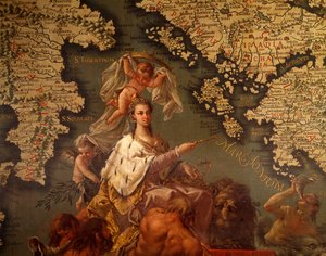 Venezia, dronning av Middelhavet, av Giambattista Ramusio (1485-1557) og Francesco Grisellini (1717-1787), Maps Room eller Scudo Room, Doge's Palace, Venezia (UNESCOs verdensarvliste av Francesco and Ramusio Giovan Battista Grisellini