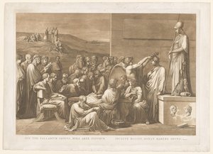 Allegorische verheerlijking av boktrykker Giovanni Battista Bodoni Dette palladiumgeniet, typens fantastiske kunst / den berømte Bodoni, gir deg æren å ha (tittel på objekt)