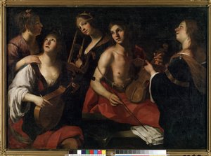 Konserten (Konsert). Maleri av Francesco Rustici (cirka 1575-1626). Olje på lerret