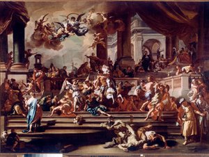 Heliodore (Heliodoros) Hunting of the Temple by the Angels Maleri av Francesco Solimena dit l