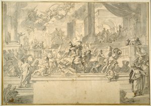 Heliodorus drevet fra tempelet (penn og blekk med vask over kritt på papir) av Francesco Solimena