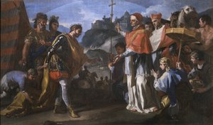 Møtet mellom kong Ratchis av Longobardene og pave Zacharias under beleiringen av Perugia av Francesco Solimena