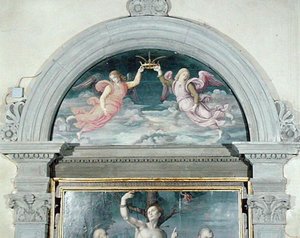 SS. Benedict, Dominic og Sebastian (detalj av lunetten) (olje på panel) (se også 192539 og 192540)