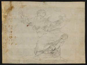 Studier for Kristus som gir et nytt hjerte til Saint Catherine av Siena (recto); Gud Faderen i luften med utstrakte armer (verso) av Francesco Vanni