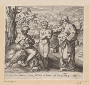 Gud skaper mann og kvinne Malerier i Raphaels Loggia (serietittel) La Sacra Genesi (serietittel) av Francesco Villamena