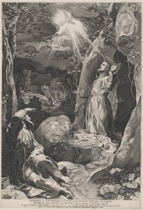 Saint Francis mottar Stigmata av Francesco Villamena, after Federico Barocci