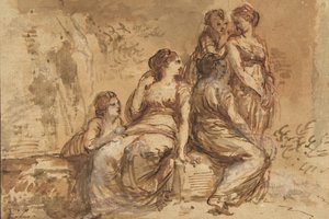 Fem unge kvinner i et landskap, 1702-88. av Francesco Zuccarelli