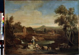 Landskap med en elv. Maleri av Francesco Zuccarelli (1702-1788). Olje på lerret, 81,5 x 119 cm. Venetiansk kunst fra 1700-tallet. Eremitasjemuseet, St. Petersburg. av Francesco Zuccarelli