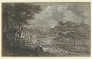 Elvelandskap med fisker av Francesco Zuccarelli