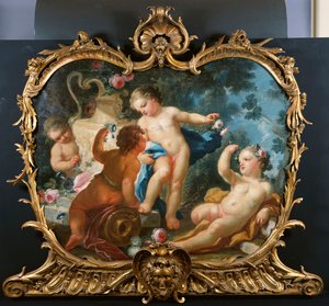 En overdør med Putti Disporting av Francesco de Mura