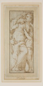 Studie av en kvinne og Putti (blekk og vask) av Francesco de Rossi (follower of) Salviati
