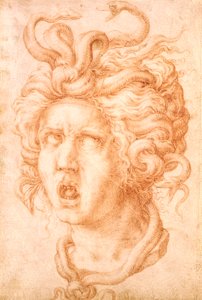 Medusa (rødt kritt på off-white lagt papir) av Francesco de Rossi Salviati Cecchino