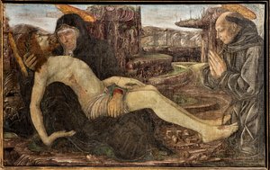 Klagesang med klient vist som St. Francis, av Francesco del Cossa av Francesco del Cossa