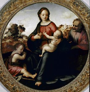 Hellig familie med den lille døperen Johannes (Hellig familie med den lille døperen Johannes) Maleri av Francesco di Cristofano dit il Franciabigio (1482 Ð1525) ca. 1516 Dim 97 cm Florence Galleria del 