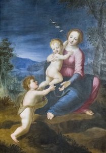 Jomfruen med Jesus og døperen Johannes av Francesco di Cristofano Franciabigio