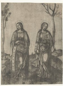 Saints Catherine med et ødelagt hjul og Lucia med øynene på et fat av Francesco di Francia (attributed to)