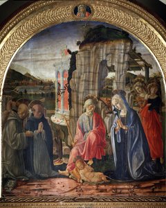 Fødsel med St. Bernard og St. Thomas Aquinas - Maleri