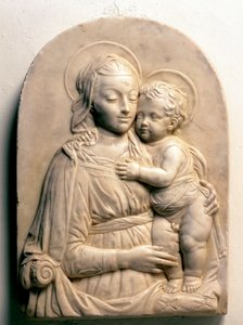 Jomfruen med barnet. Marmor lavrelieff av Francesco di Simone da Fiesole Ferrucci