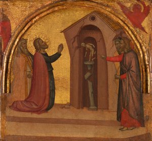 Evangelisten Johannes får et hedensk tempel til å kollapse, ca. 1370.