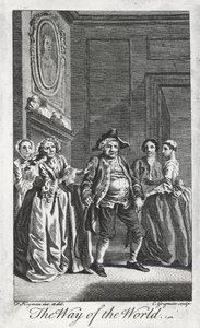 Scene fra The Way of the World, av William Congreve (1670-1729), gravering av Charles Grignon fra en tegning av Francis Hayman i Lincoln