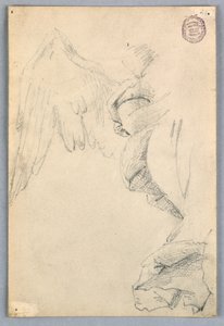 Skisse med vinger og draperi av Francis Augustus Lathrop