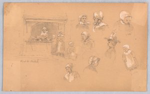 Skisser av byfolk i Mont St. Michel og Vitré av Francis Augustus Lathrop