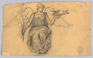 Fjær, skisse av bevinget figur av Francis Augustus Lathrop