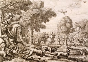 Oterjakt ved en elv, gravert av Wenceslaus Hollar, 1671 av Francis Barlow