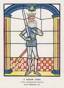 En saksisk jarl, fra et glassmaleri, Earl Spencer (farge litho) av Francis Carruthers Gould